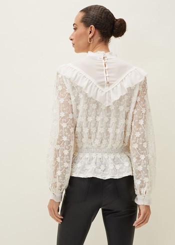 Phase Eight Coralina Embroidered Frill Shirts White Canada | RAFHMV-613